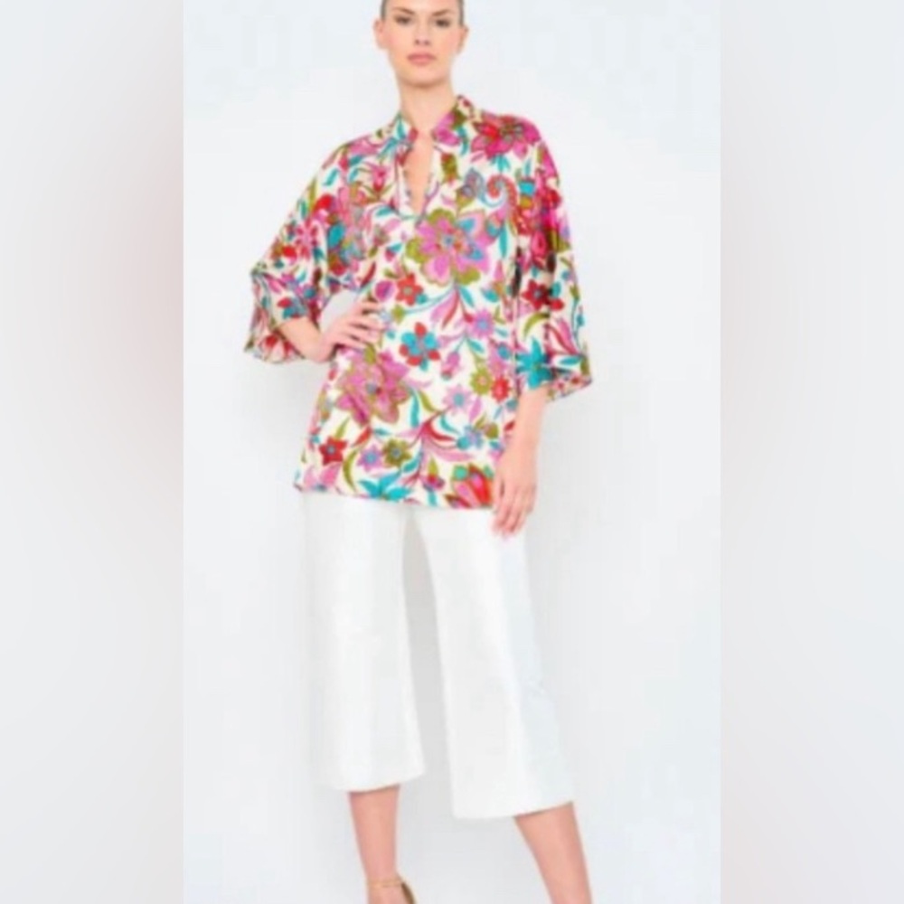 FLORA BEA-Floral Multicolor Silk Blouse - Picture 1 of 2